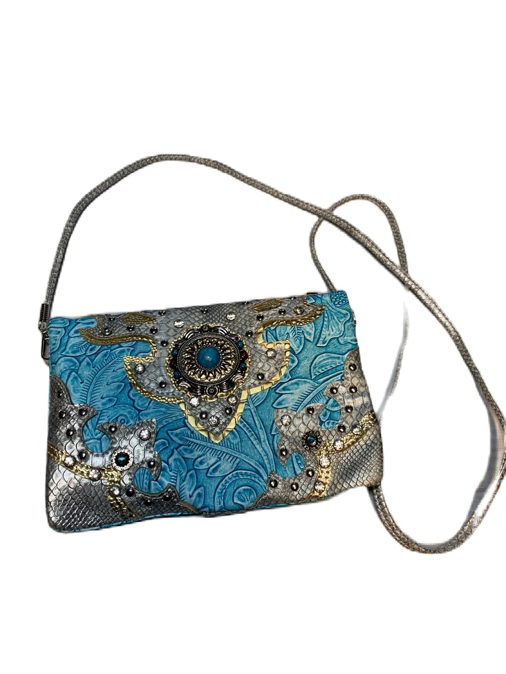 Cowgirl Trend Turquoise Embellished Crossbody Bag - Designer-Inspired. EUC